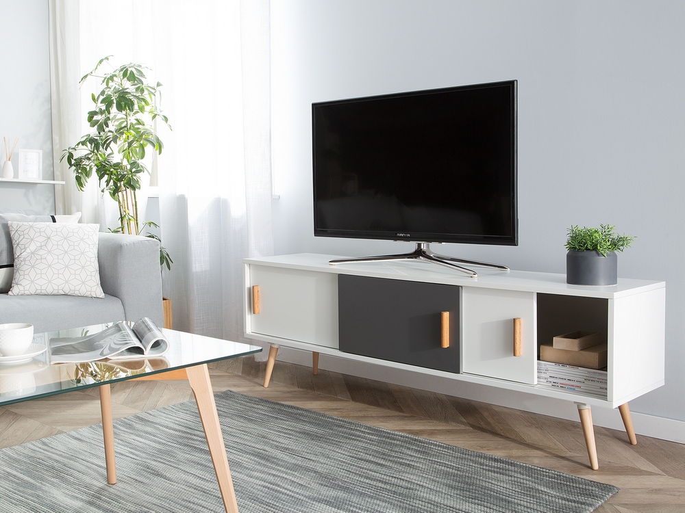 TV-Möbel weiß / grau 160 x 41 x 56 cm INDIANA 