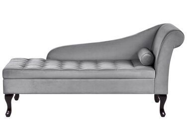 Right Hand Velvet Chaise Lounge with Storage Light Grey PESSAC