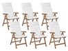 Sada 6 zahradních skládacích židlí z tmavého akáciového dřeva s krémově bílými polštáři AMANTEA_879798