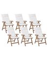 Conjunto 6 cadeiras de jardim em madeira escura de acácia e almofadas branco creme AMANTEA_879798