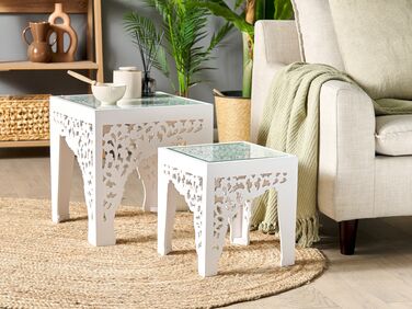 Set of 2 Glass Top Side Tables White AMADPUR 
