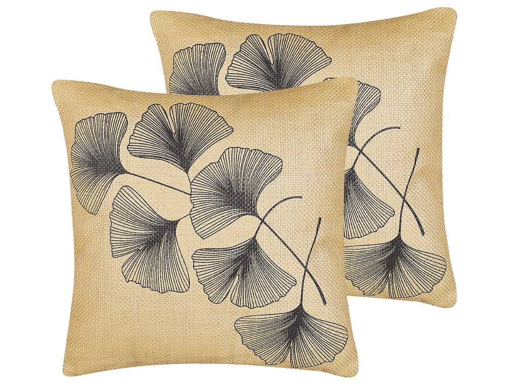 Lot de 2 coussins décoratifs motif feuilles 45 x 45 cm beige / noir WAKAD 