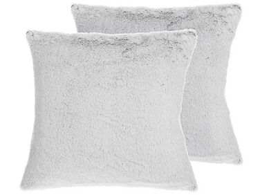 Set of 2 Faux Fur Cushions 45 x 45 cm Light Grey CLEMATIS