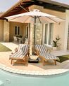 Acacia Wood Reclining Sun Lounger with Blue and Beige Cushion JAVA_827534