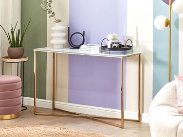 Glass Top Console Table Marble Effect White and Gold ROYSE