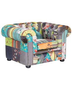 Nojatuoli kangas tilkkutäkki vihreä/keltainen CHESTERFIELD Nojatuoli kangas tilkkutäkki vihreä/keltainen CHESTERFIELD