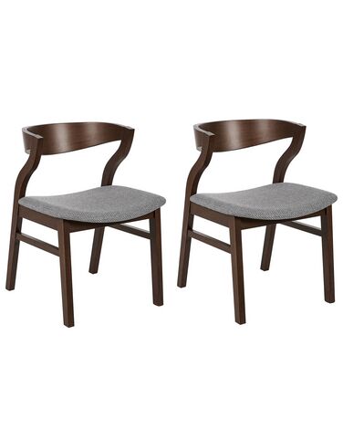 Spisebordsstol mørkt træ/grå stof sæt af 2 MAROA