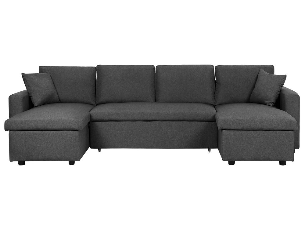 Fabric Corner Sofa Bed with Storage Dark Grey SOMMEN Beliani.co.uk