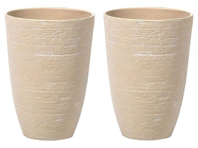 Conjunto de 2 vasos para plantas em pedra creme 35 x 35 x 50 cm CAMIA_841566