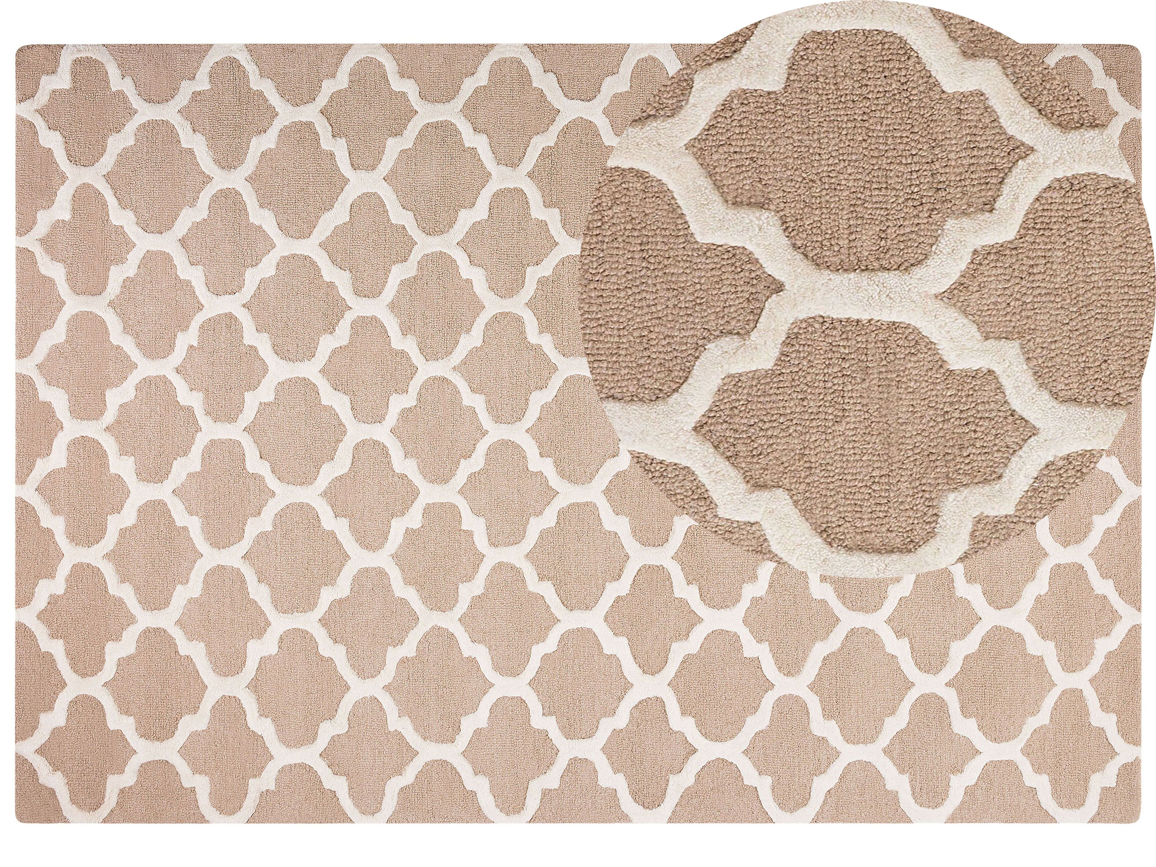 Teppich beige 160 x 230 cm marokkanisches Muster Kurzflor ERBAA | Kurzflor-Teppiche