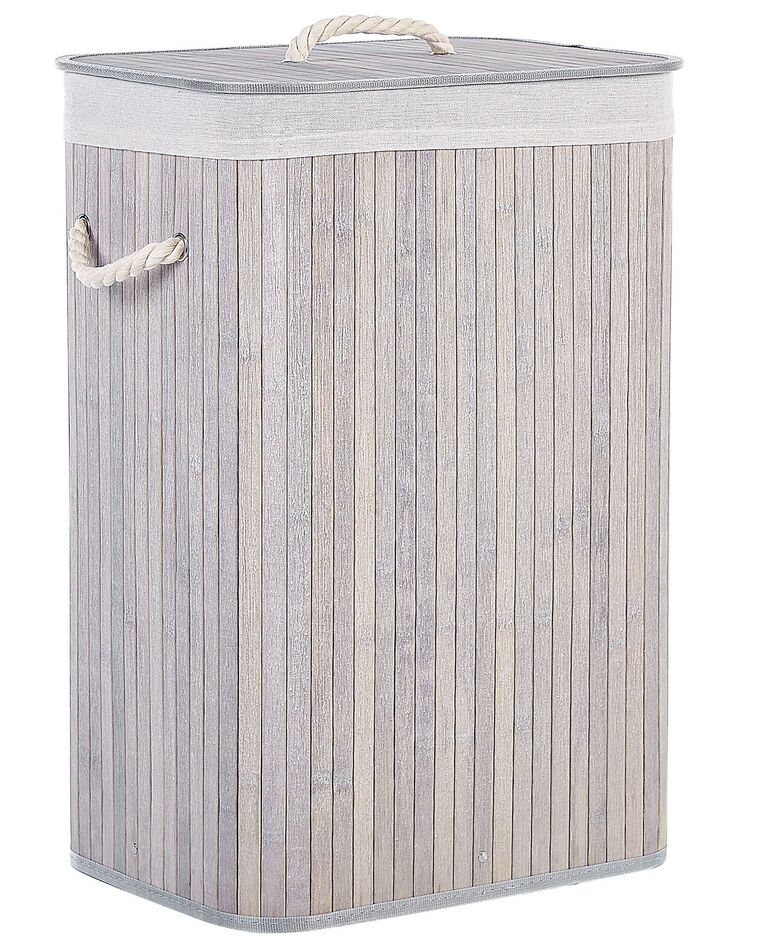 Cesto em madeira de bambu cinzenta clara e branca 60 cm KOMARI_849029