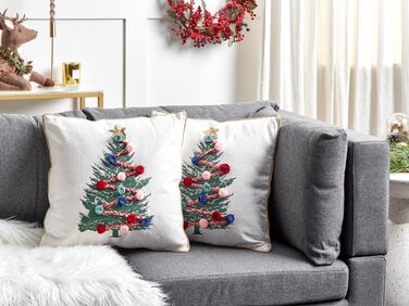 Set of 2 Cotton Cushions Christmas Tree Pattern 45 x 45 cm White EPISCIA