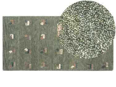 Gabbeh Teppich Wolle grün 80 x 150 cm Tiermotiv Hochflor KIZARLI
