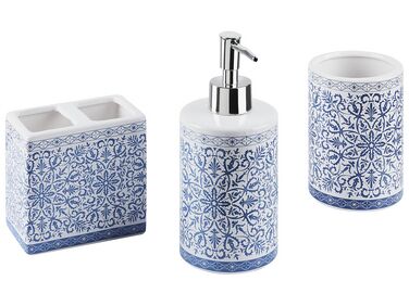 Ceramic 3-Piece Bathroom Accessories Set Blue and White CARORA