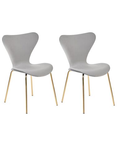 Conjunto de 2 cadeiras de jantar em veludo cinzento claro e dourado BOONVILLE