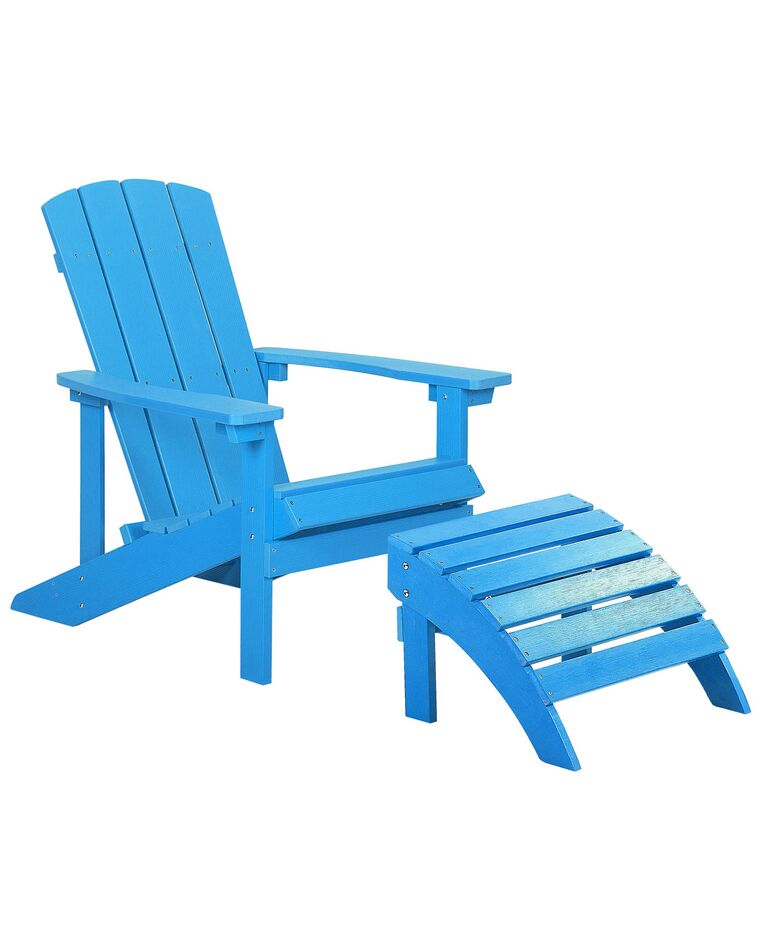 Trädgårdsstol med fotpall blå ADIRONDACK_809433