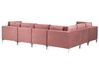 Right Hand 6 Seater Modular Velvet Corner Sofa with Ottoman Pink EVJA_858929