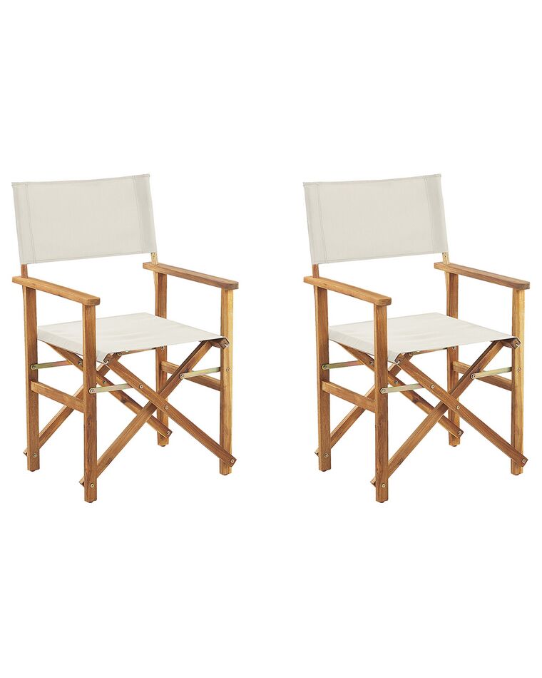Set of 2 Acacia Folding Chairs Light Wood with Off-White CINE_810230