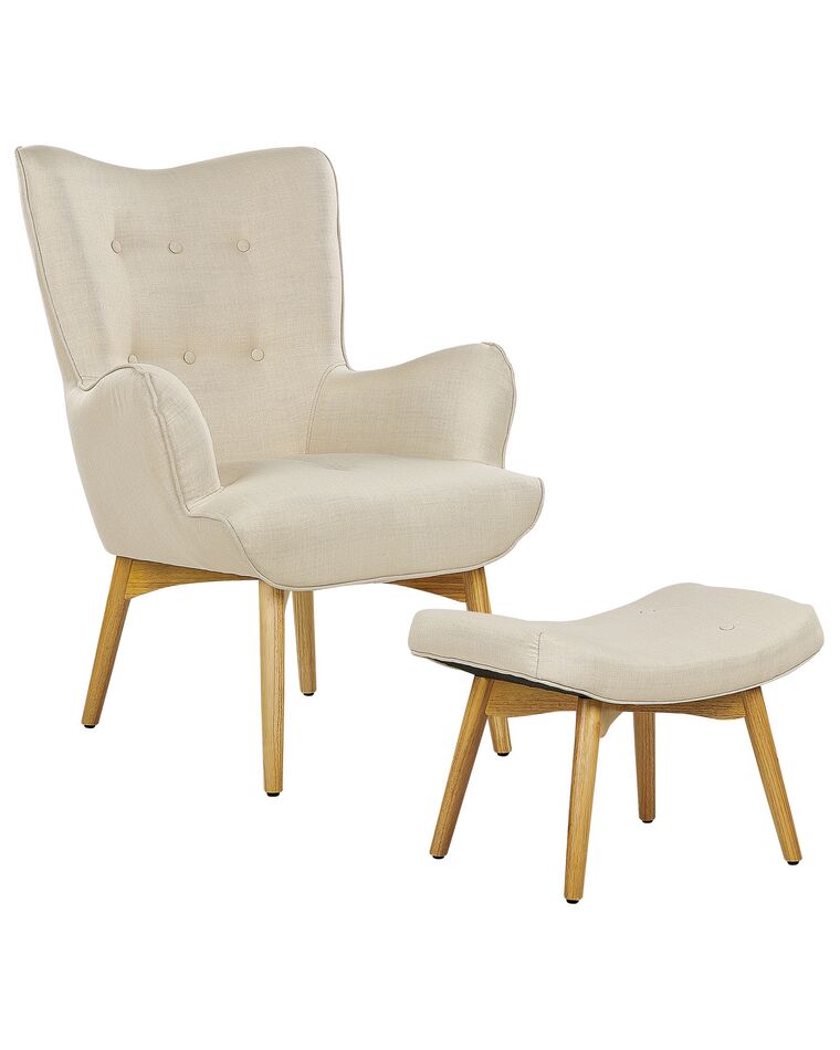 Wingback Chair with Footstool Light Beige VEJLE_912998