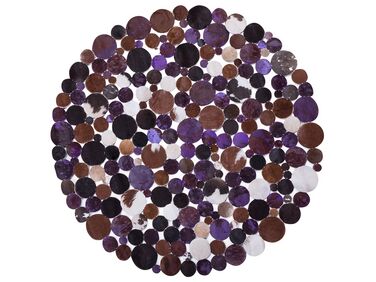 Tapis patchwork rond en cuir marron et violet SORGUN