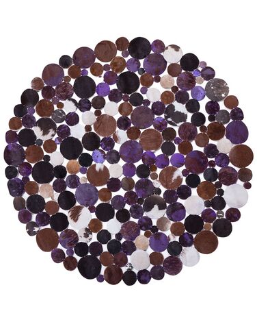 Teppich Kuhfell braun / violett ⌀ 140 cm Patchwork Kurzflor SORGUN