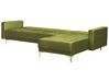 Canapé d'angle 4 places côté gauche en velours vert avec ottoman ABERDEEN_882348