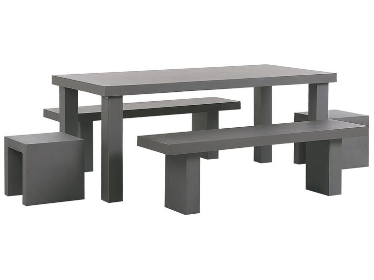 Zestaw ogrodowy betonowy stół 2 ławki i 2 stołki szary TARANTO_775852