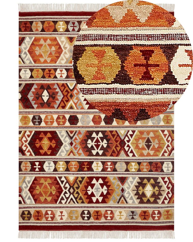Kelim Teppich Wolle mehrfarbig 200 x 300 cm geometrisches Muster Kurzflor AYGAVAN_859280