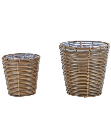 Set of 2 PE Rattan Plant Pot Baskets Brown SARTI