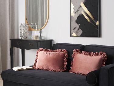 Set of 2 Velvet Cushions with Ruffles 30 x 50 cm Pink KALANCHOE
