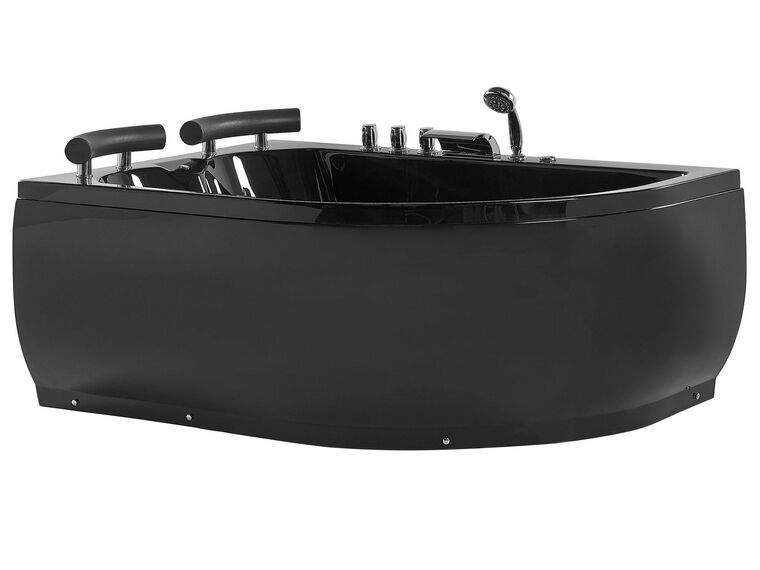 Whirlpool Badewanne schwarz Eckmodell mit LED rechts 160 cm x 113 cm PARADISO_780435