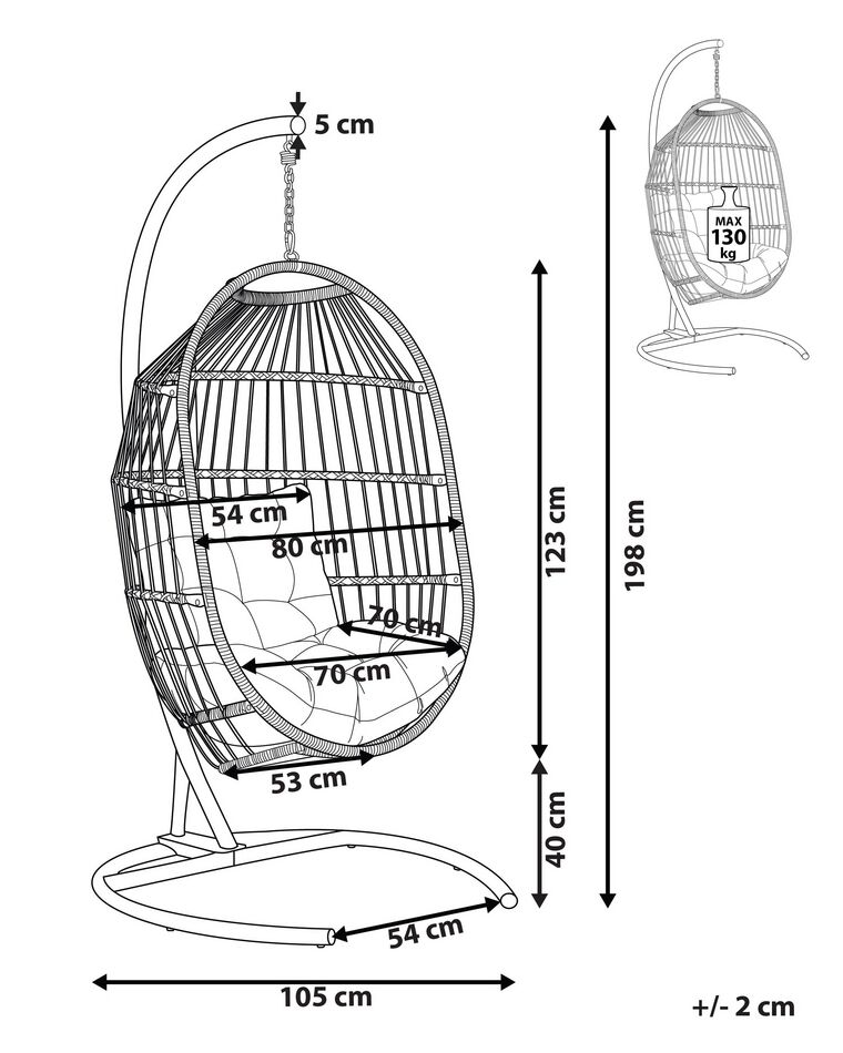 PE Rattan Hanging Chair with Stand Dark Grey SESIA Beliani.co.uk