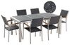 Conjunto de mesa com tampo triplo granito flameado preto 180 x 90 cm e 6 cadeiras rattan preto GROSSETO_465302