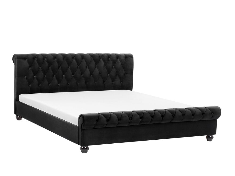 Velvet EU Super King Size Bed Black AVALLON Beliani.co.uk