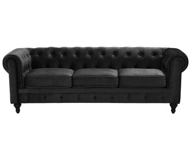 Sofa 3-osobowa welurowa czarna CHESTERFIELD