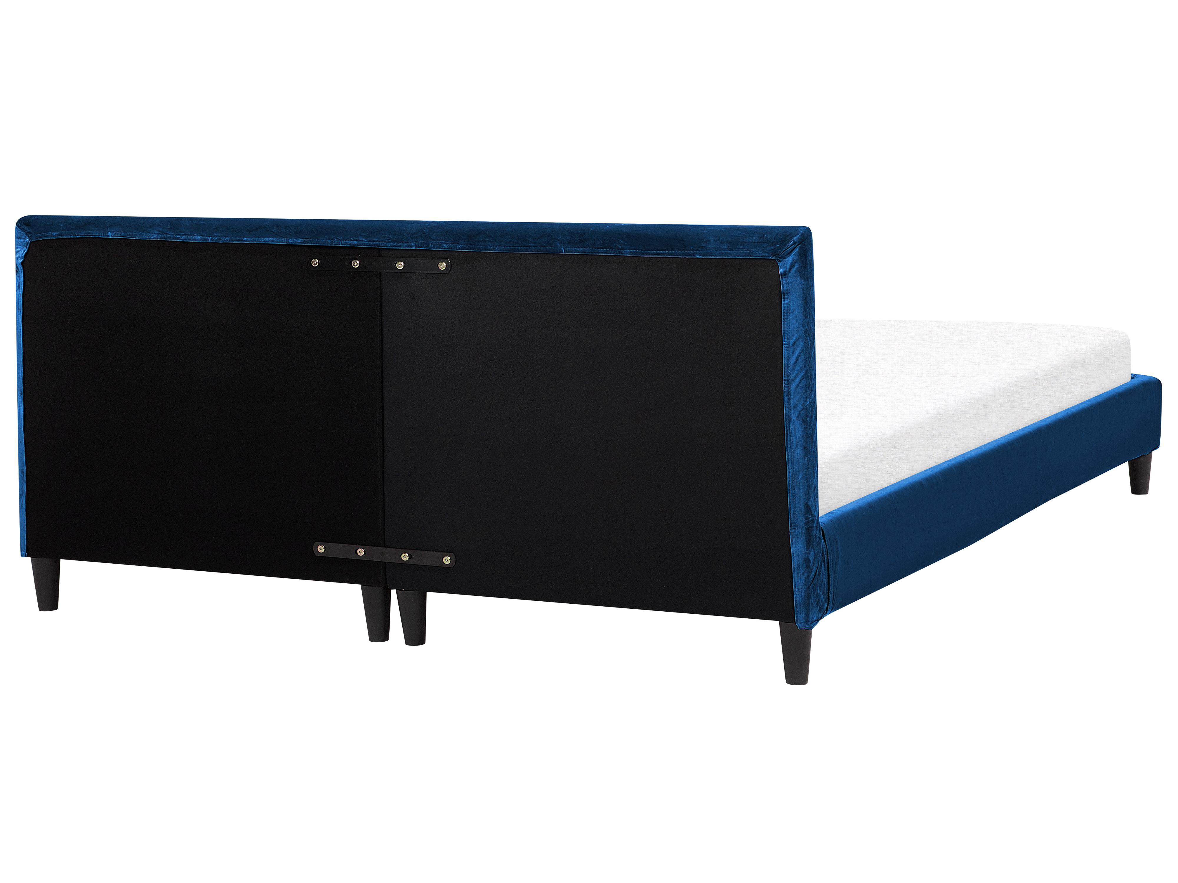 Lit boxspring 160x200 avec coffre de rangement en velours bleu foncé