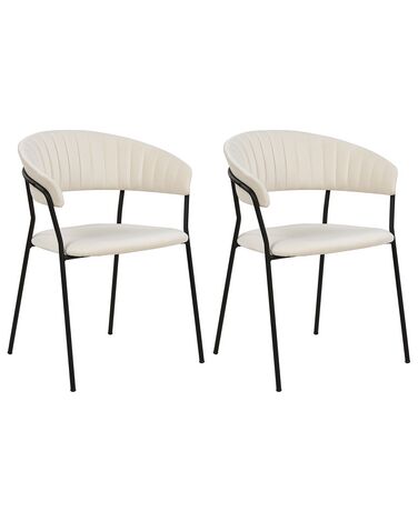 Conjunto de 2 sillas de terciopelo blanco crema/negro MARIPOSA