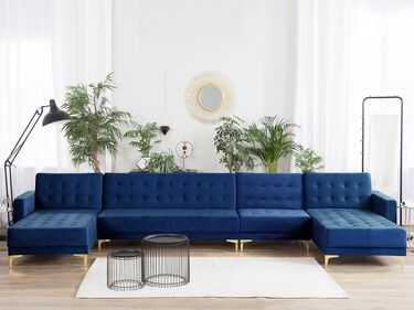 6-seters sofa med sovefunksjon fløyel marineblå ABERDEEN