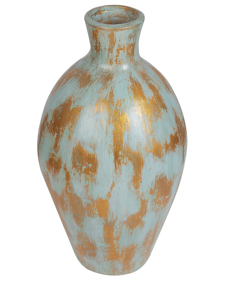 Dekorativ terracotta vase 45 cm blå og guld DIKAJA_850342