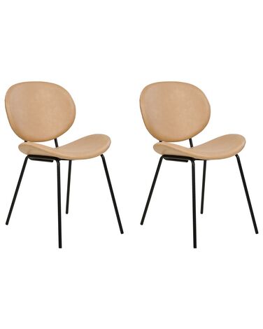 Set of 2 Faux Leather Dining Chairs Sand Beige LUANA