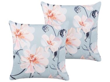 Set of 2 Outdoor Cushions Floral Pattern 45 x 45 cm Blue APRICALE