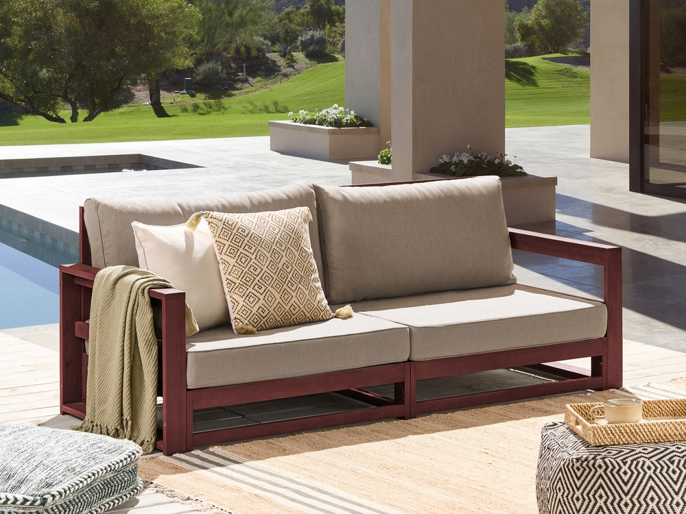 Brown wooden deals sofa set