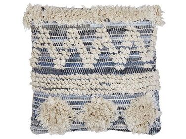 Tkaný bavlněný polštář s geometrickým vzorem 45 x 45 cm béžový/modrý EYTELIA