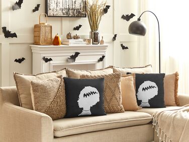 Set of 2 Velvet Cushions Bride of Frankenstein Pattern 45 x 45 cm Black and White MANDEVILLA