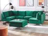 6 Seater U-Shaped Modular Velvet Sofa with Ottoman Green EVJA_789518