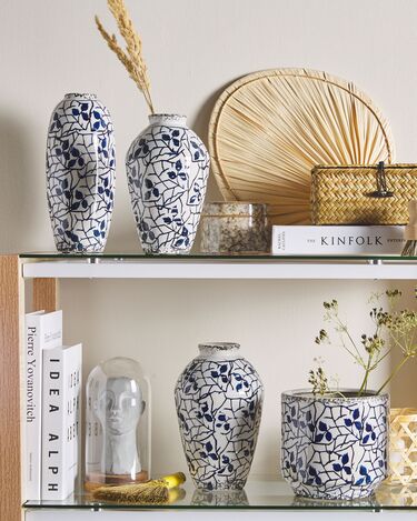 Stoneware Flower Vase 25 cm White with Navy Blue MUTILENE