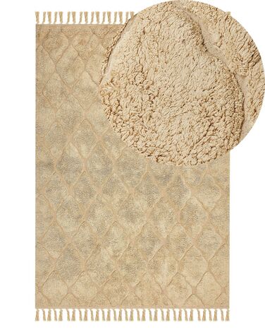 Teppich Baumwolle sandbeige 140 x 200 cm geometrisches Muster Kurzflor SANLIURFA