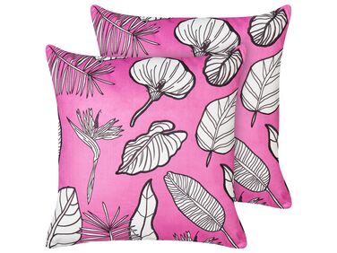 Set of 2 Velvet Cushions Leaf Pattern 45 x45 cm Pink MALVA