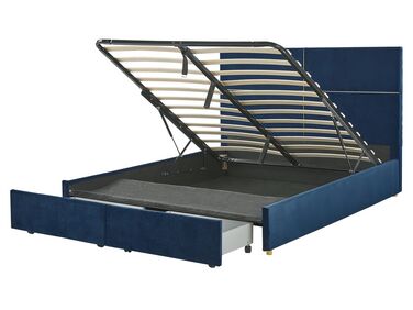 Velour seng med opbevaring blå 160 x 200 cm VERNOYES