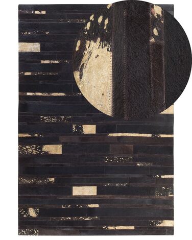 Tappeto patchwork vera pelle 140 x 200 cm nero e oro ARTVIN